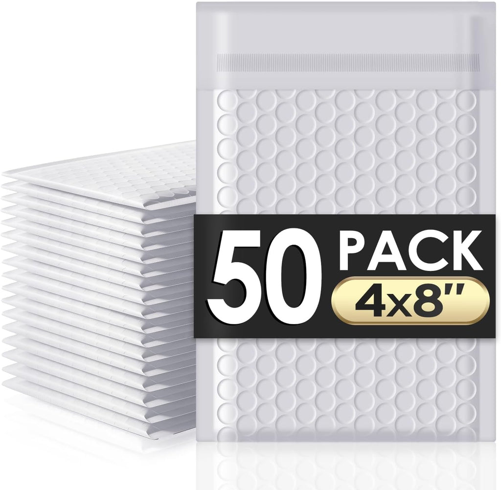 Bubble Mailers 4x8" 50 Pack Grey and White Padded Envelopes Mailers Waterproof Usable Size 4x7 Self-Seal Padded