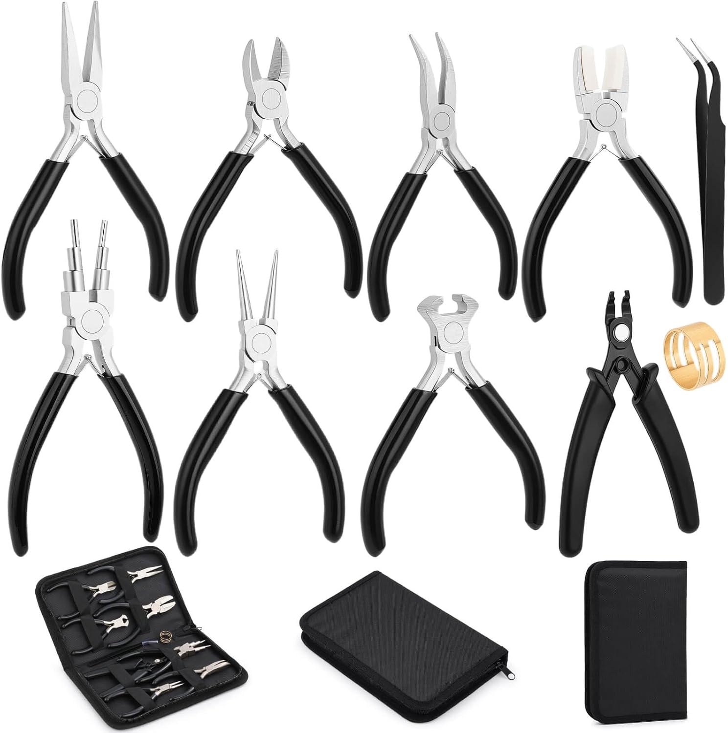10 Pieces Jewelry Pliers Tools Set, Jewelry Making Tools Include 8 Pieces Pliers, Jump Ring Opener, Tweezers for Wire