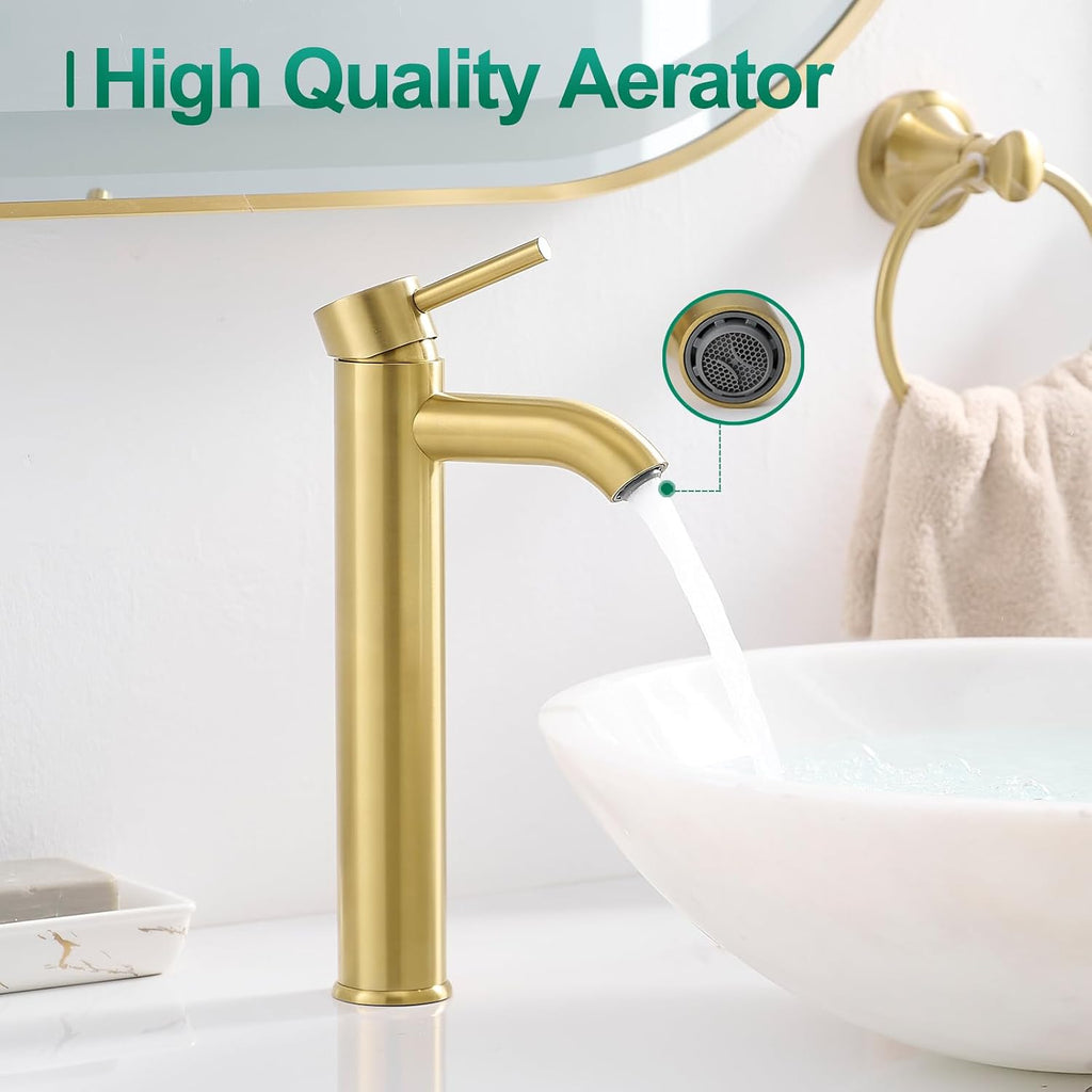 Vessel Sink Faucet Brushed Gold Tall Bathroom Faucets Single Handle One Hole Rv Vanity Lavatory Bathroom Sink Faucet
