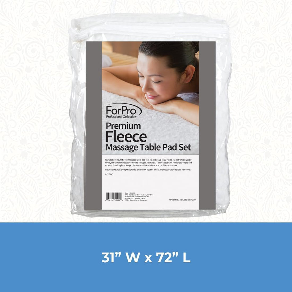 ForPro Premium Fleece Massage Pad Set, Extra Soft, Hypoallergenic, for Massage Tables, Includes Pad and Face Rest