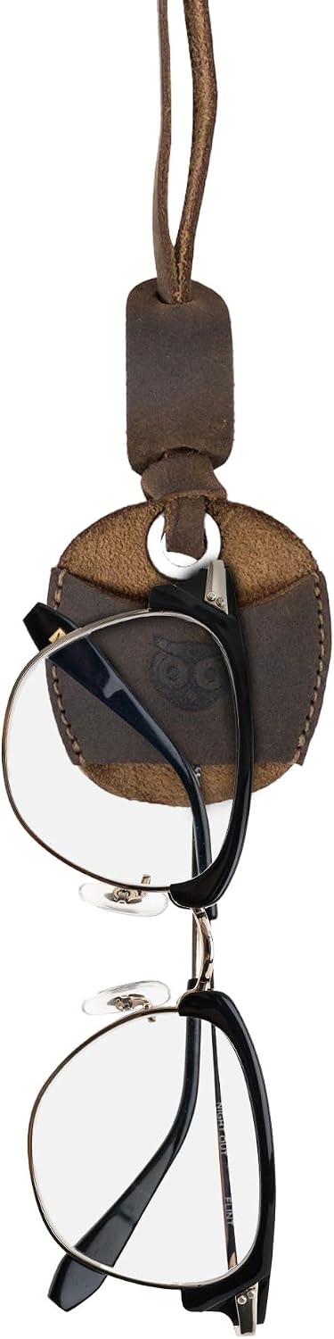 Eyeglasses Holder for Men and Women, Pen and Sunglasses Case, Full Grain Leather, Handmade Neck Strap