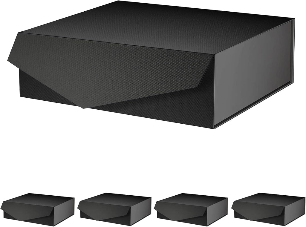 5 Large Black Magnetic Gift Boxes with Lids, 13.5x9x4.1 Inches