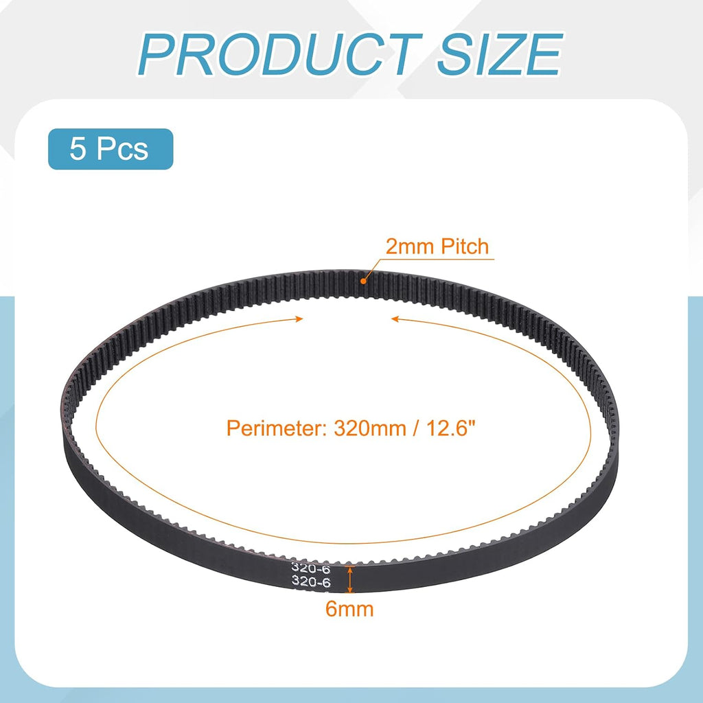 MECCANIXITY 5Pcs 320mm GT-2 Timing Belt 6mm Width 2mm Pitch Closed Loop