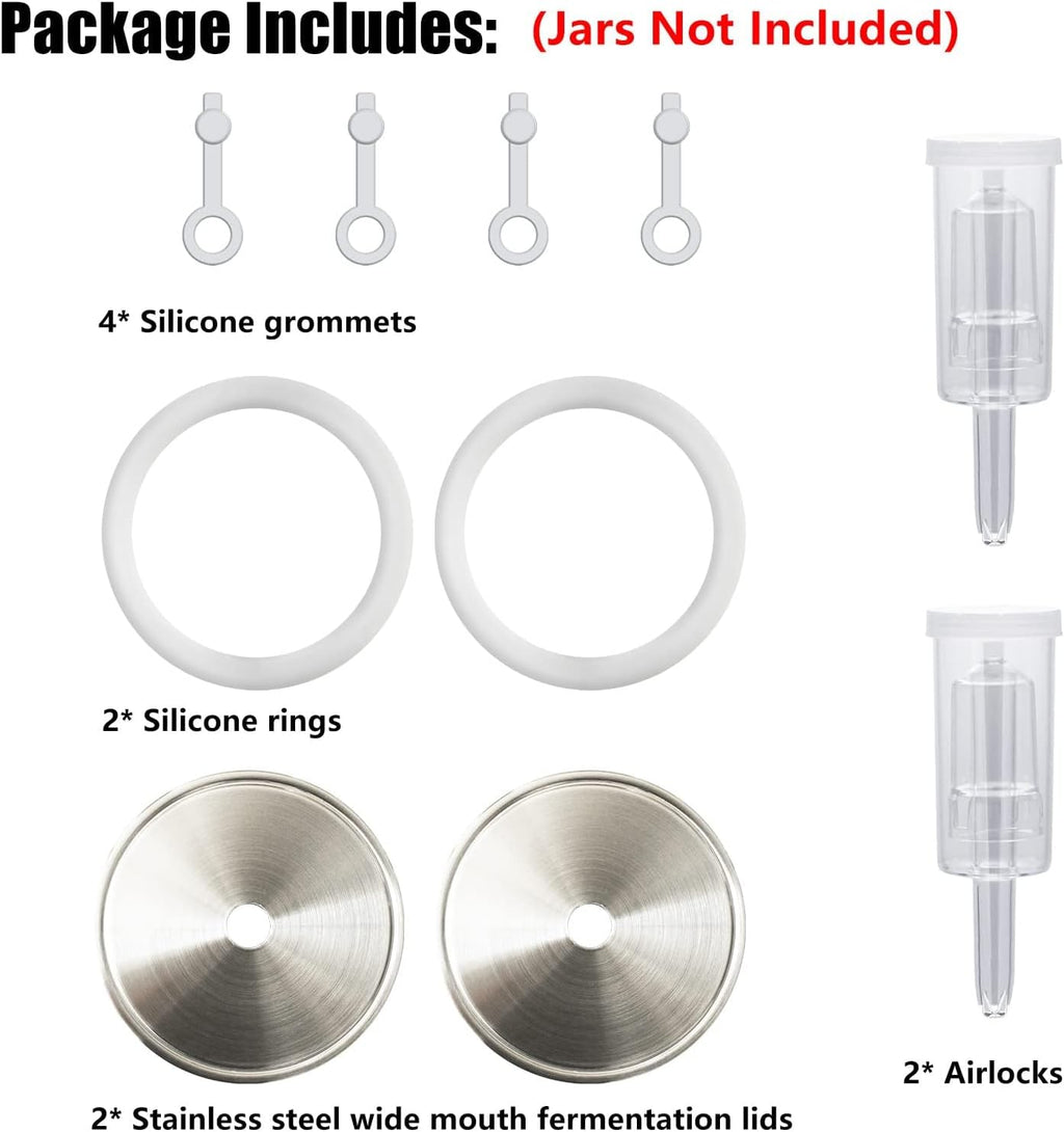 Stainless Steel Fermenting Lids & Airlocks for Wide Mouth Mason Jar | Fermentation Lids 2 set: Fermenter