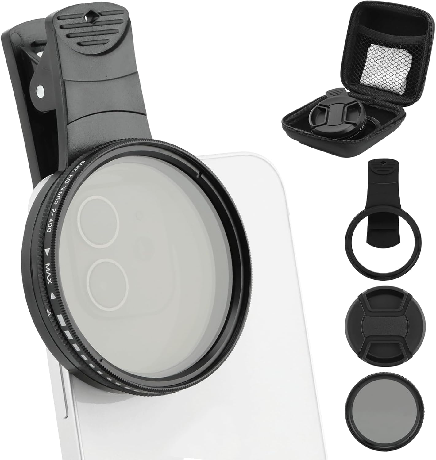 52MM Variable ND2-ND400 Filter, Clip-on Phone Lens ND Filter Kit Multi-Coated Adjustable Neutral Density Filter