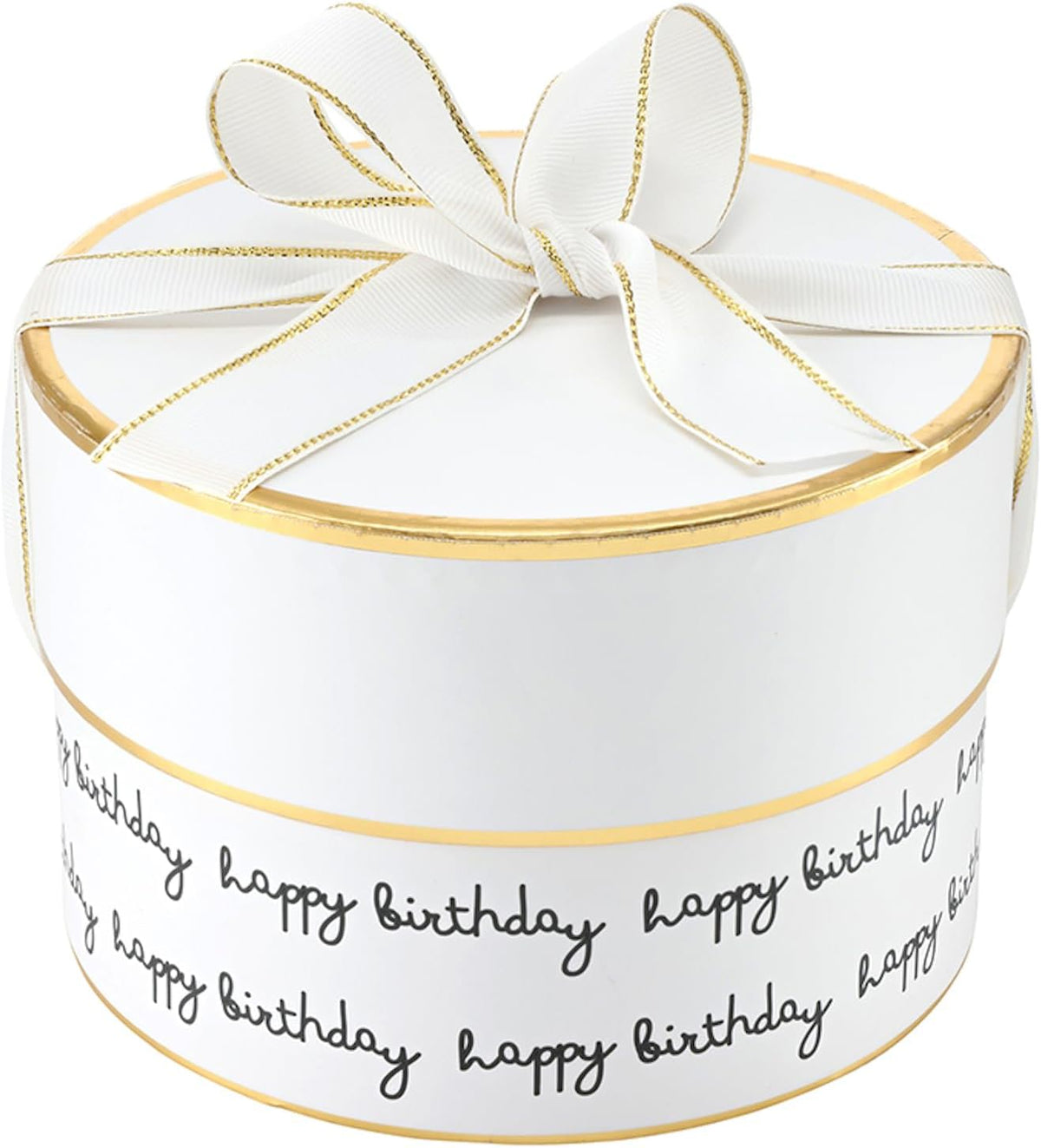 Gift Wrap Co. Nested Gift Box 2-Piece Set Round Designer Boxes with Lids, Large and Small, Happy Birthday