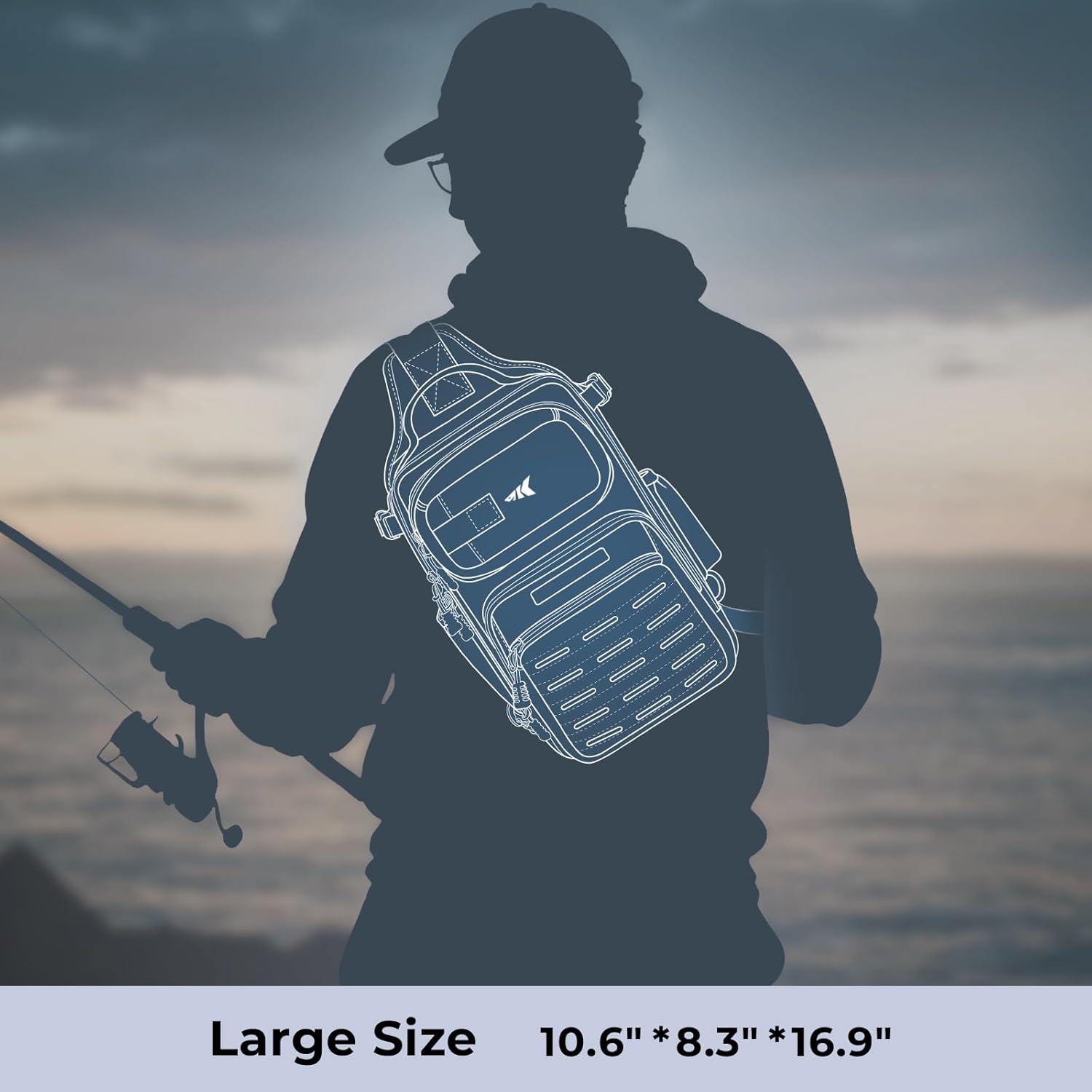 Blowbak Fishing Sling Bag, Fishing Backpack with Rod Holder | Fishing Bag Storge Fishing Gear, Gift for Men, Molle