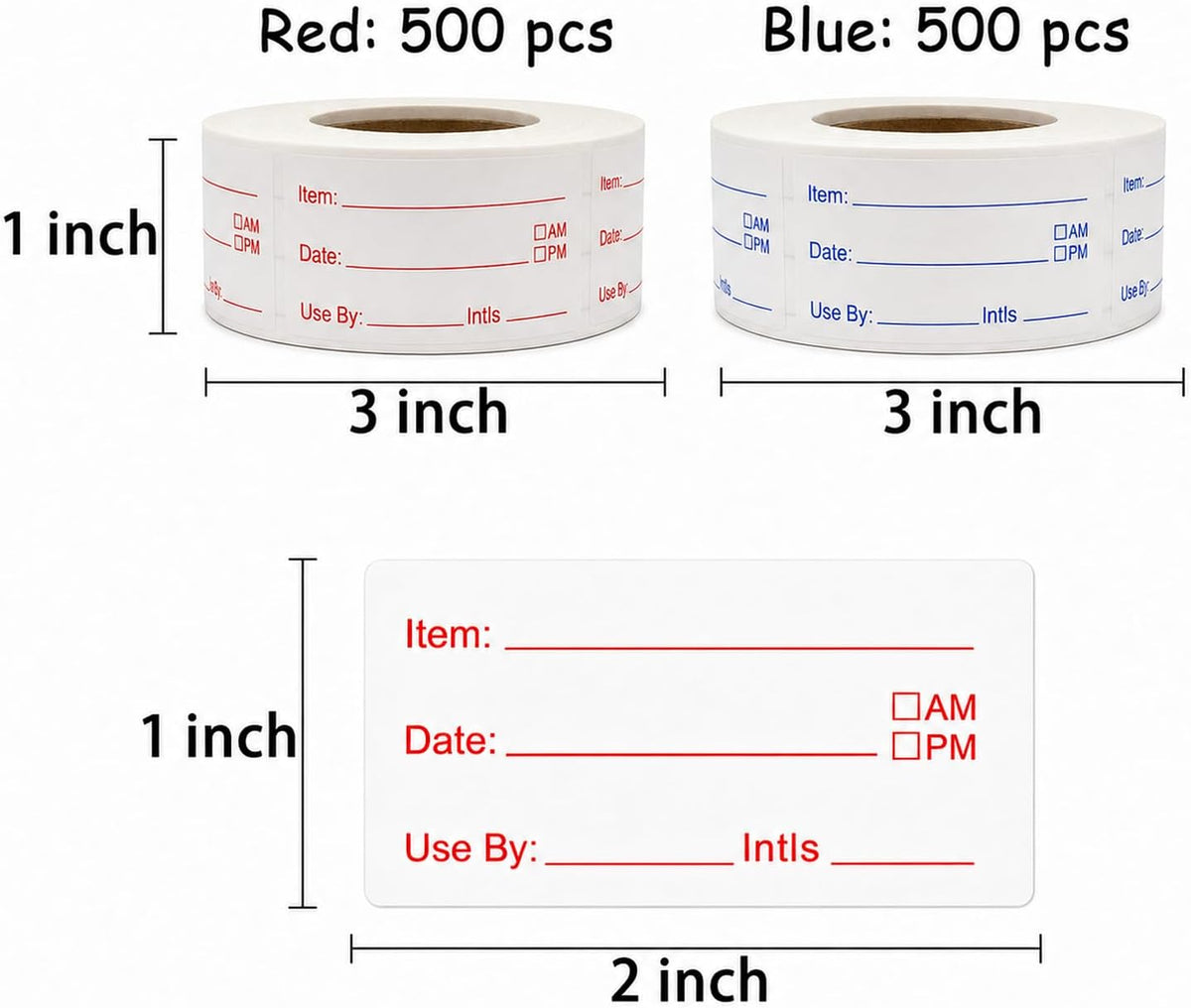 1 x 2 Inch Removable Food Labels, Date Label Stickers for Kitchen, 2 Rolls 1000 Pieces Freezer Labels for Food