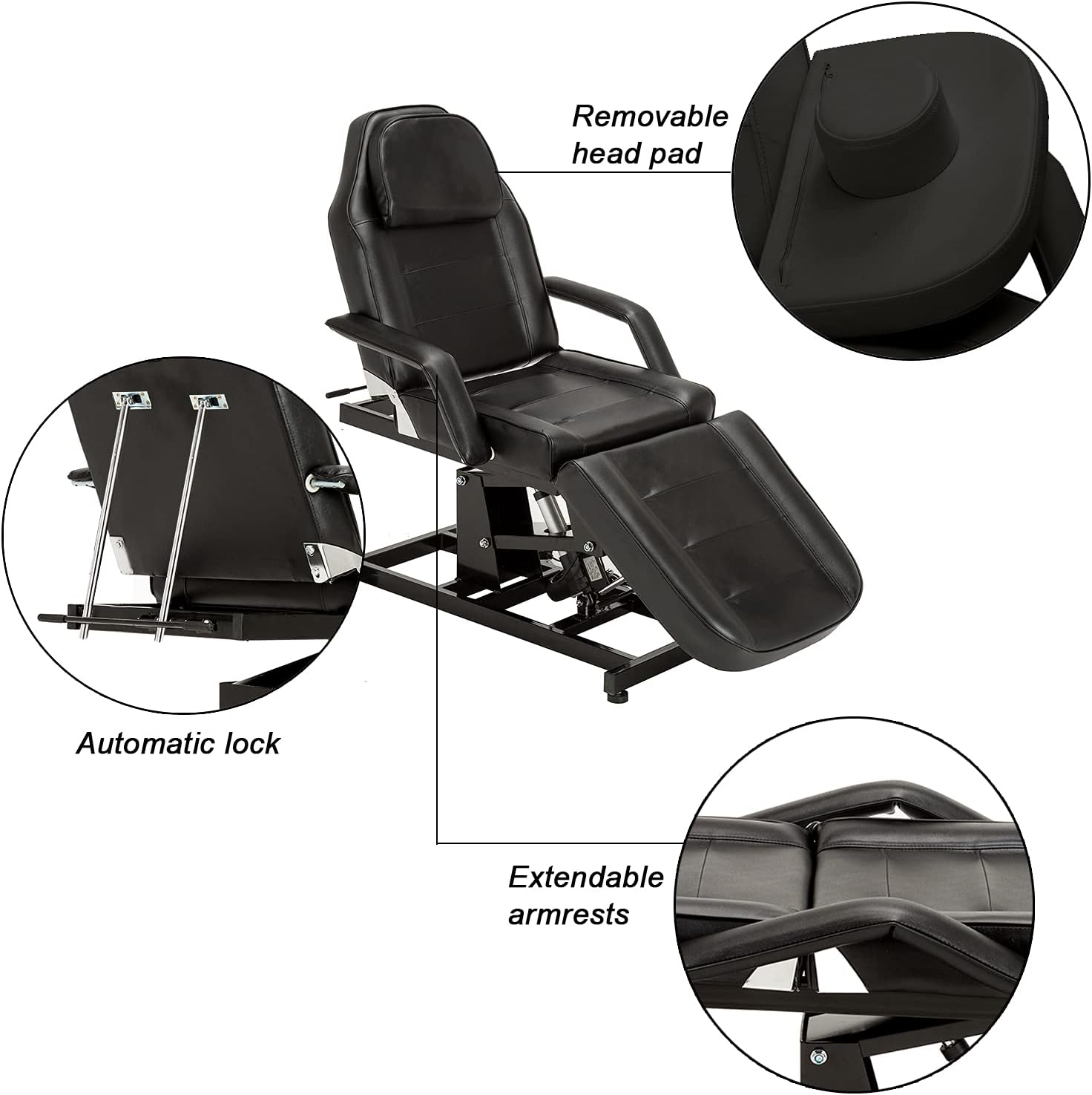Electric Height Adjustable Tattoo Chair Massage Bed Black 0100