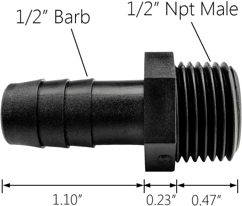 20 pcs 1/2" Barb x 1/2" NPT Male Connector, Plastic Hose Barb Fitting