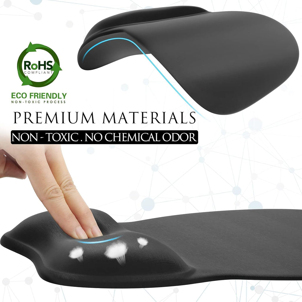 Ergonomic Mouse Pad with Gel Wrist Rest, 9.4 x 8.1 in, Black | Ergonomic Shape Design for Pain Relief, Cooling Feel
