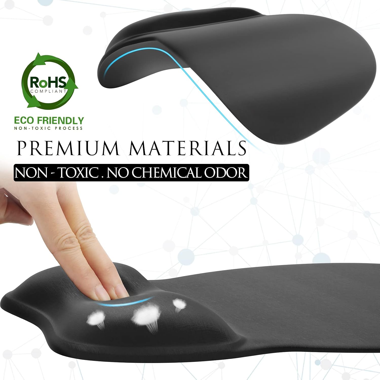 Ergonomic Mouse Pad with Gel Wrist Rest, 9.4 x 8.1 in, Black | Ergonomic Shape Design for Pain Relief, Cooling Feel