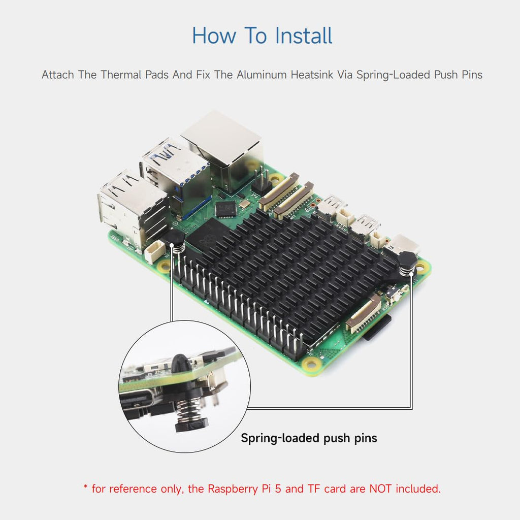Waveshare Aluminum Heatsink for Raspberry Pi 5, with Thermal Pads and Spring-Loaded Push Pins