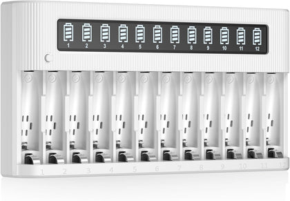 AA AAA Battery Charger 12-Bay Independent LCD Charger for Ni-MH Ni-CD | Discharge Charger 12 Slot, Design for AA AAA