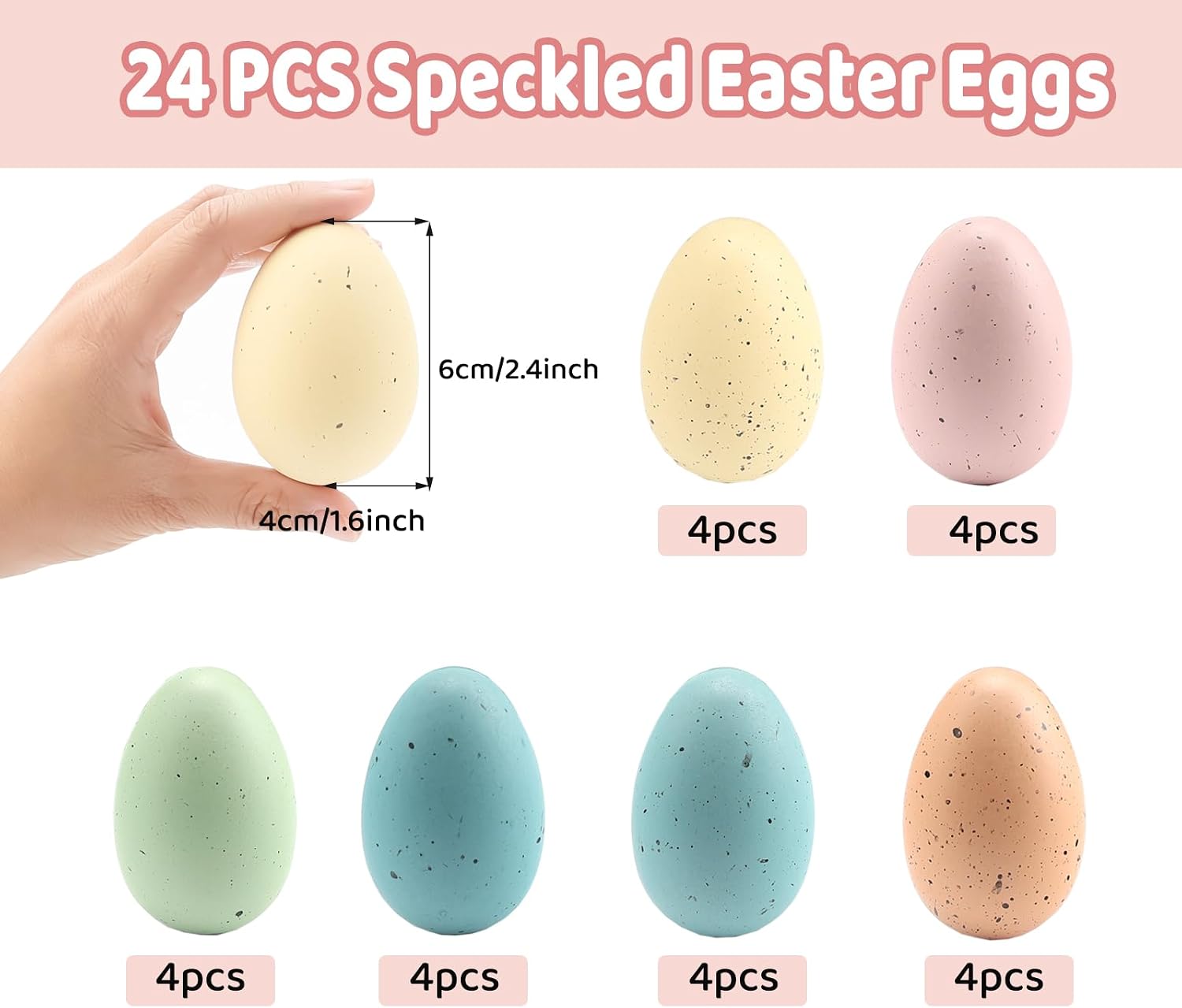 24 Speckled Easter Eggs 2.4 Inch Decorative Pastel Eggs Bowl and Vase Filler Plastic Easter Egg for Spring Indoor