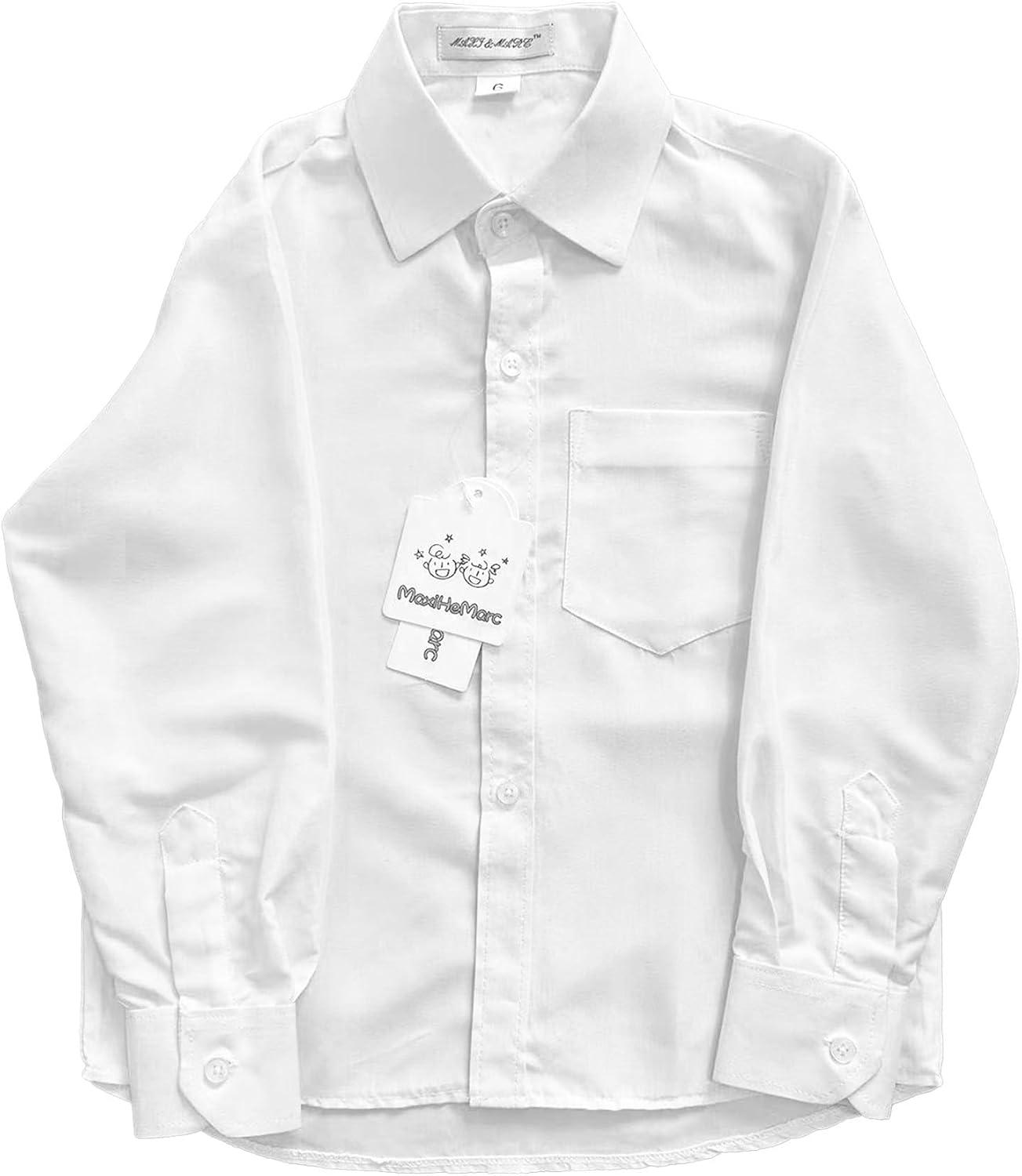 Boys' Long Sleeve Classic Shirt Button Down Shirt Single Chest Pocket White