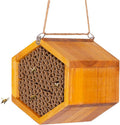 Mason Bee House - Handmade Natural Wooden Bee Hive Coated with Wax for Water-Proof and Long Service Life - Attracts