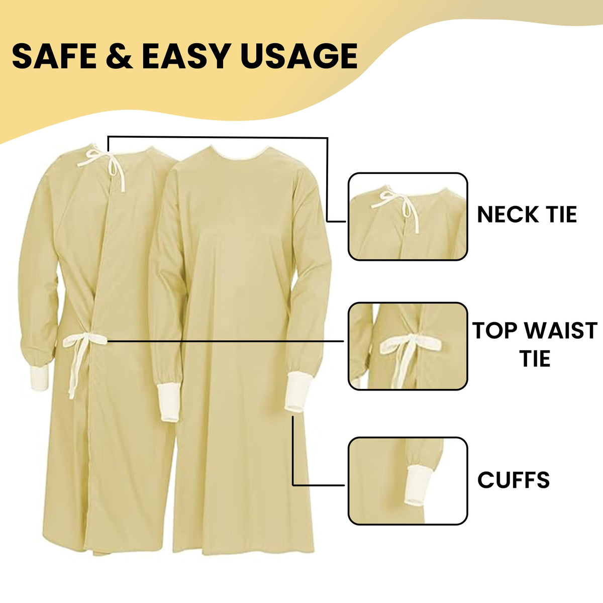 Reusable Polyester Isolation Gown, Level 2 Grade, XL, Large, 10/PK