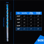 toolant 3/8" Shockproof Hex Shank Masonry Drill Bits, 5-Piece Set