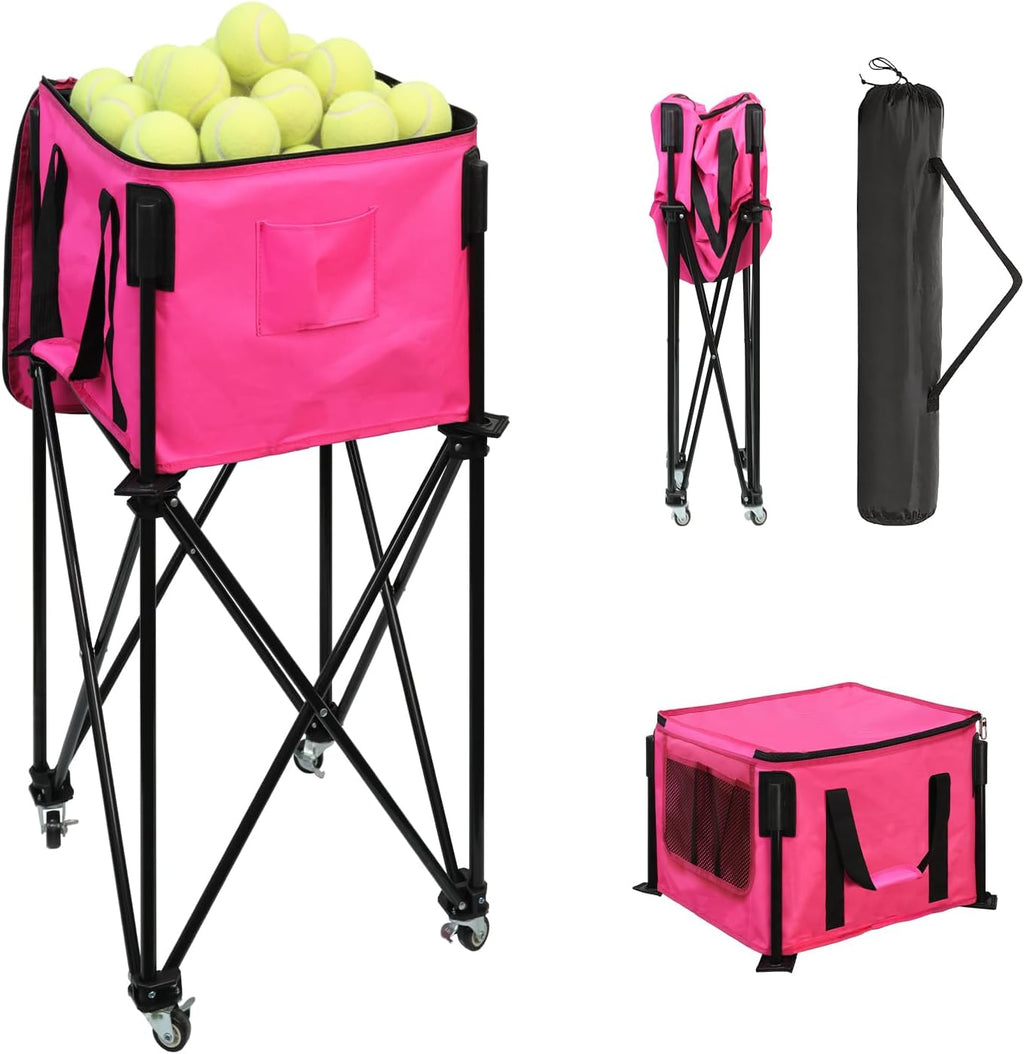Tennis Ball Hopper,Foldable Lightweight Tennis Cart Holds 200/120 Balls with Wheels & Removable Bag,Easy to Use