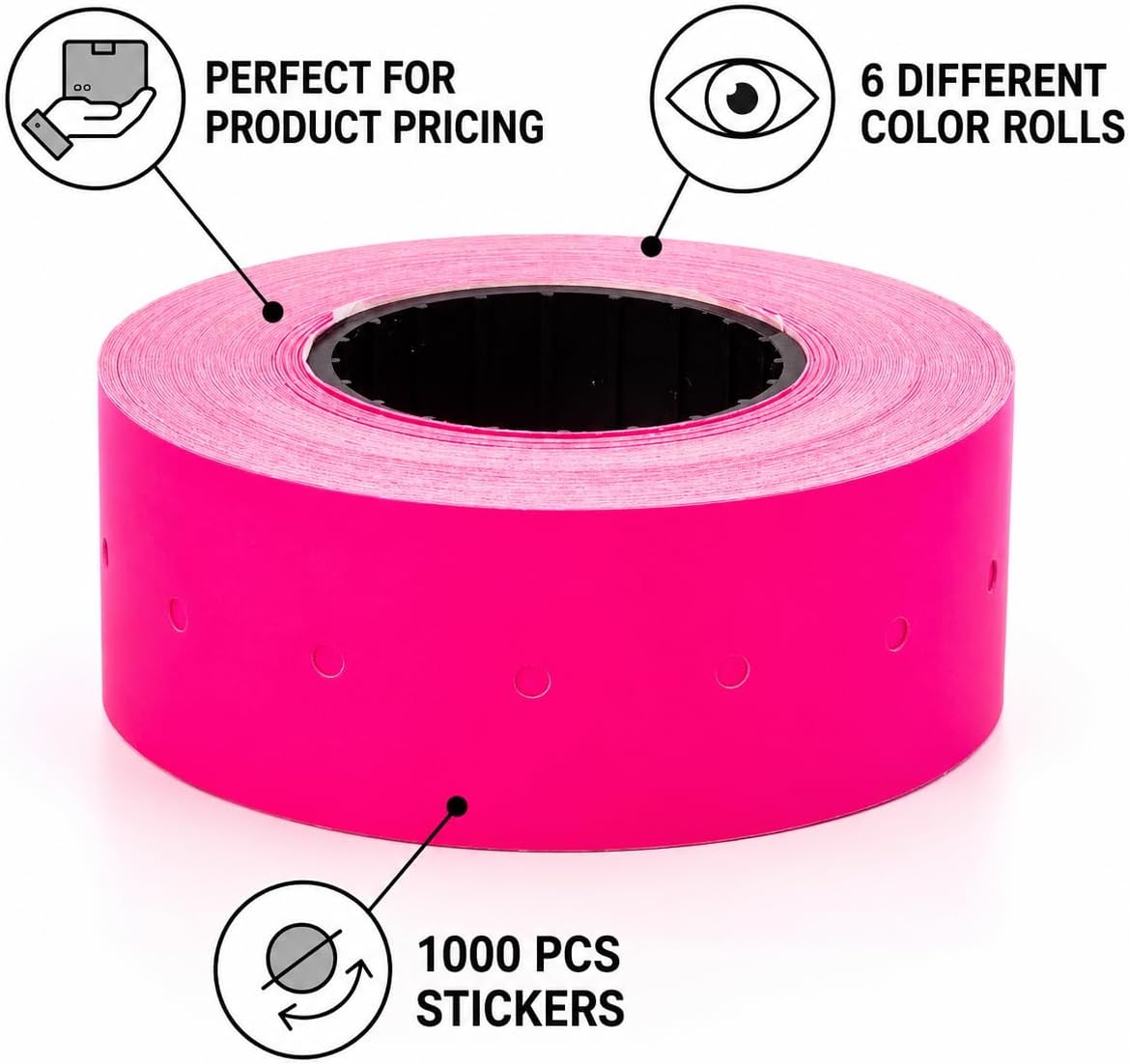 (6 Rolls - 6000 pcs) 0.82" x 0.47" (21 x 12 mm) Multi-Colored Paper Sticker 6 Colors Price Gun Pricemarker Labels