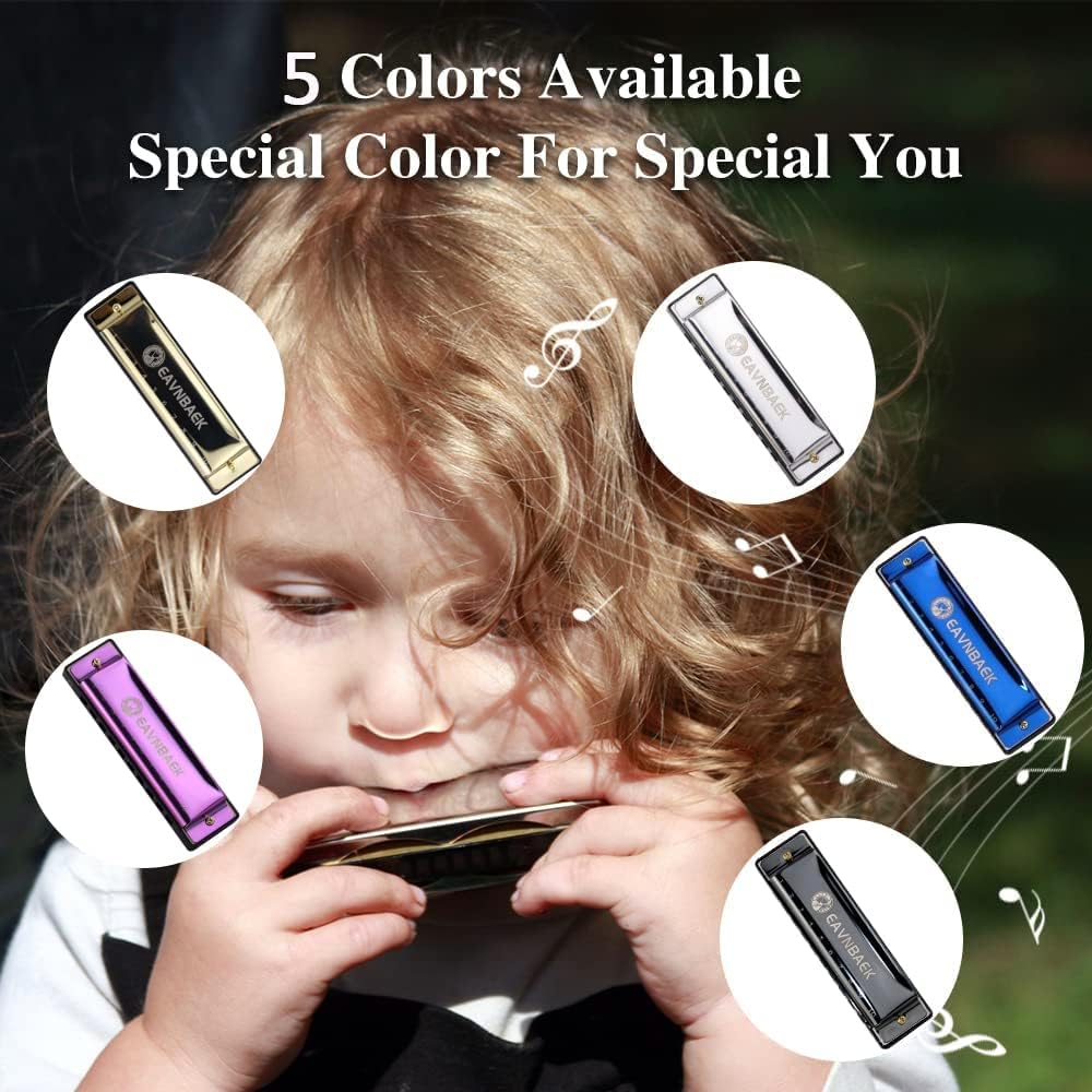 10 Holes 20 Tunes Blues Harmonica C Key Purple with Hard Case | Diatonic Harp Mouth Organ Durable Reeds and Metal