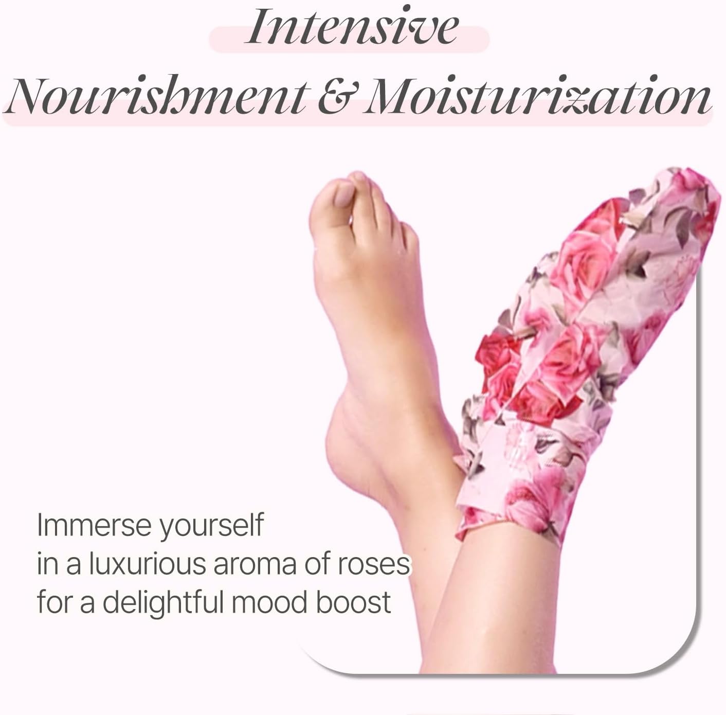 Rose Petal Satin Foot Mask (5pairs) - Korean Skin Care, Intensive Nourishing Socks, Rose Scented Foot Repair Masks
