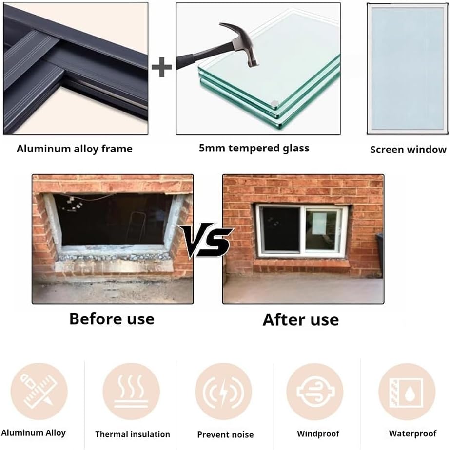 Aluminum Basement Windows Flush Mount Chicken Coop Window Lockable Horizontal Sliding Shed Windows with Tempered