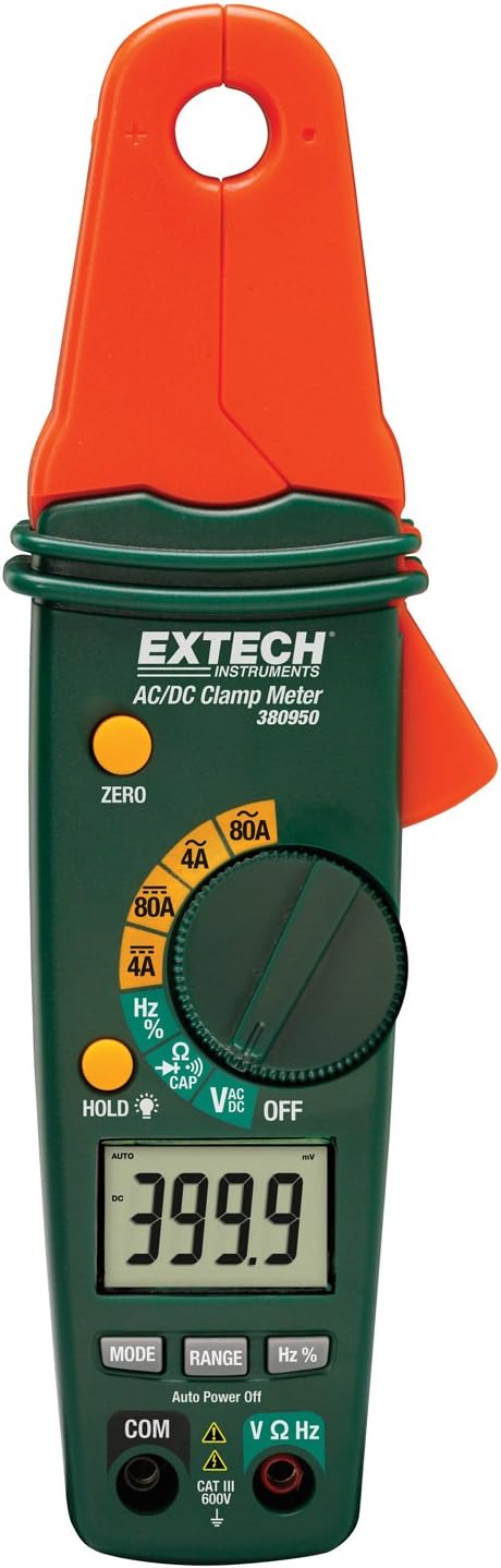 Extech 380950 Mini AC/DC 80A Clamp Meter, 4000 Count, Full DMM