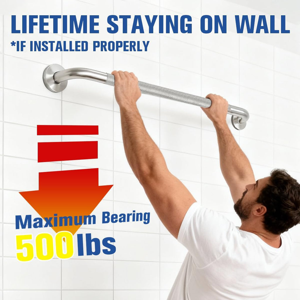 12 Inch Shower Grab Bar for Seniors,1.25'' Diameter 304 Stainless Steel Heavy Duty Anti-Slip Bathroom Safety Handicap
