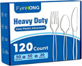 120 Count Heavy Duty Plastic Silverware Disposable Clear Plastic Utensils | 50 Forks, 50 Spoons, 20 Knives, BPA-Free