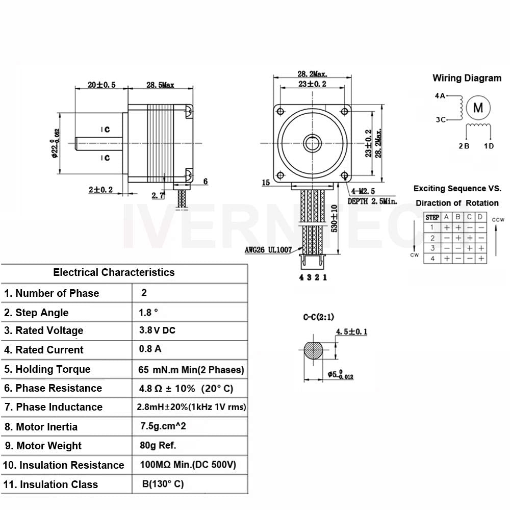 Nema 11 Stepper Motor 28mm Body 1.8 Stepper Angle 0.8A 2 Phase 4-Lead