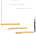 Acrylic Sign Holder 8.5×11 Inches with Wood Base, 3 Pack – Double-Sided Tabletop Clear Display Stand for Menu, Flyer
