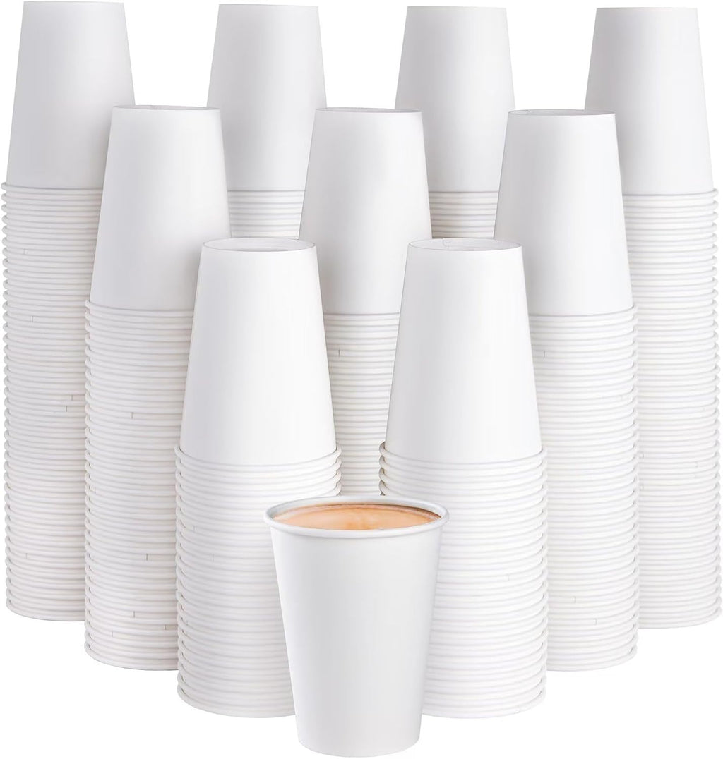 300Pack 12oz Disposable Paper Coffee Cups White Hot Coffee Cups
