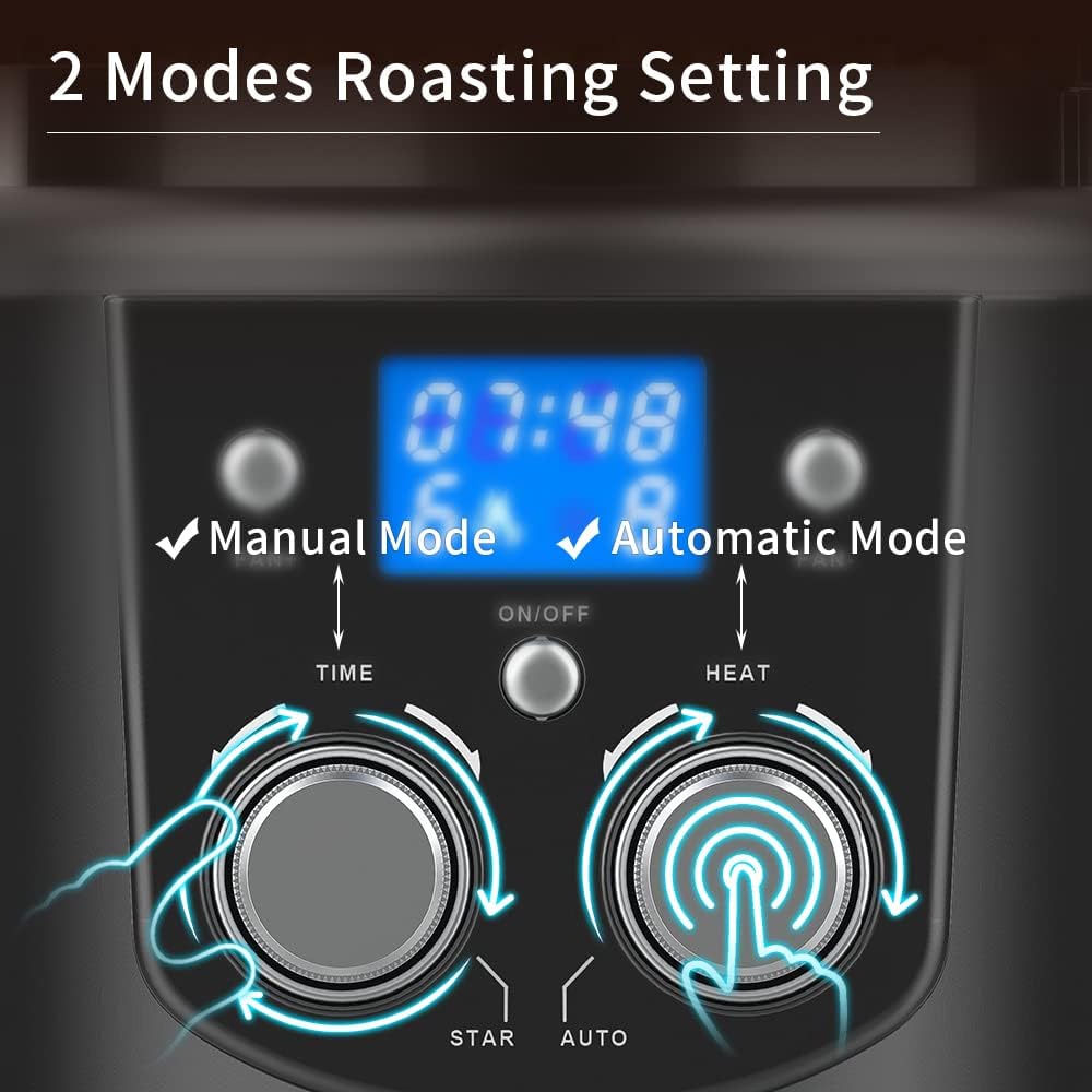 Coffee Bean Roaster Machine - Home Use Air Coffee Roaster with Adjustable Timer Roasting Heating and Air Fan Setting