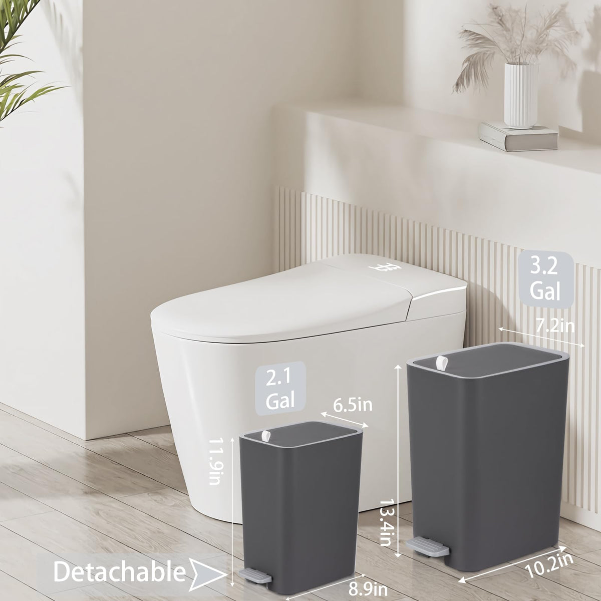 Small Bathroom Trash Can with Lid, 2.1 Gallon Slim Step Trash Can, Gray
