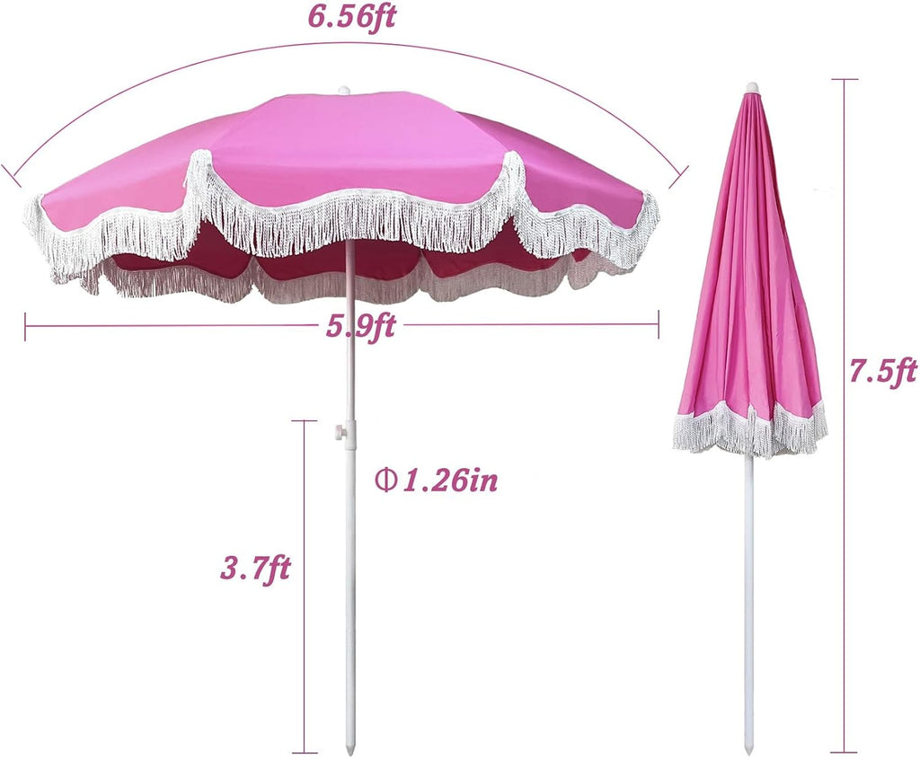 Waterproof Boho Patio Umbrella with Tassels UPF 50+ Table Umbrellas for Outside 6.56ft Sun Umbrella Beach W/Tilt