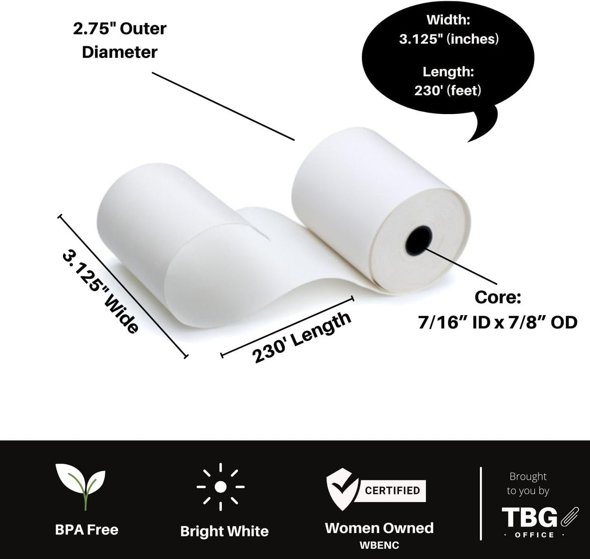 3 1/8” x 230' Thermal Paper Rolls - BPA FREE – MADE IN USA - Receipt paper rolls – Point of Sale Cash Register