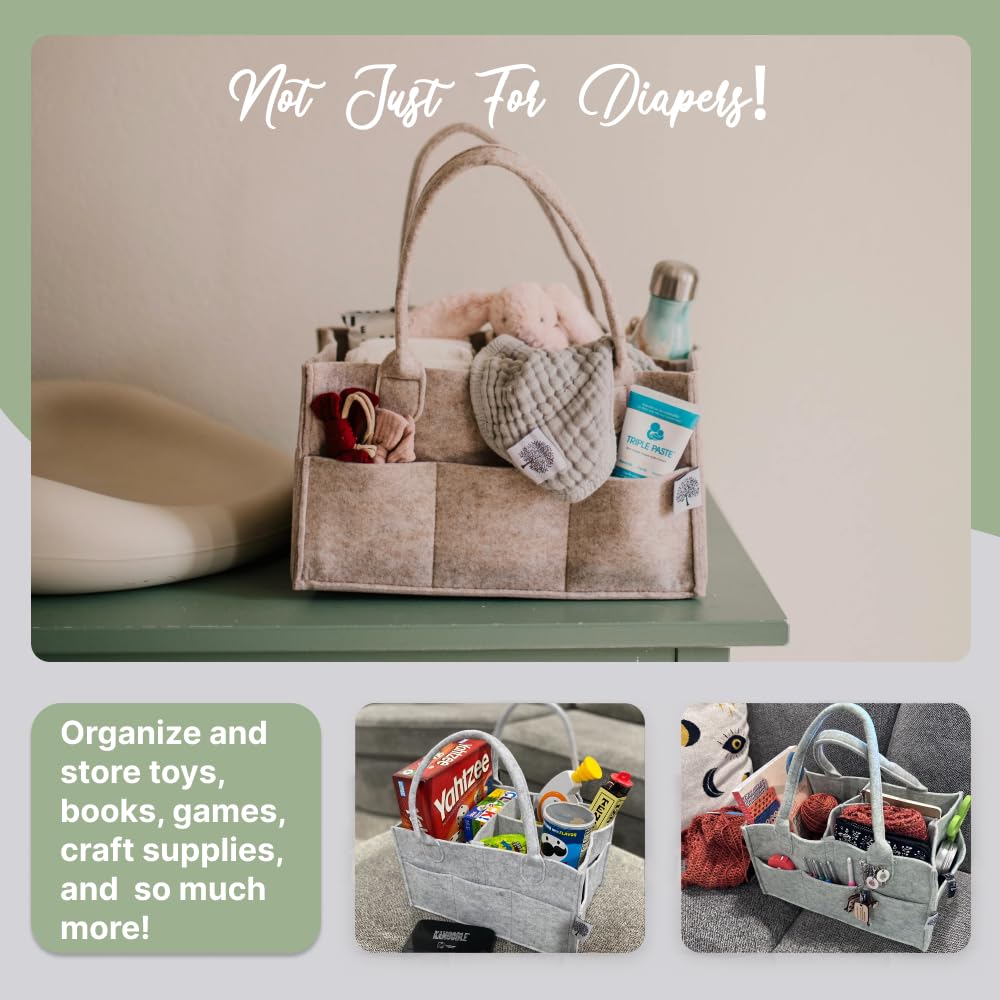 Diaper Caddy - Nursery Storage Bin and Car Organizer for Diapers and Baby Wipes - Oatmeal, Large