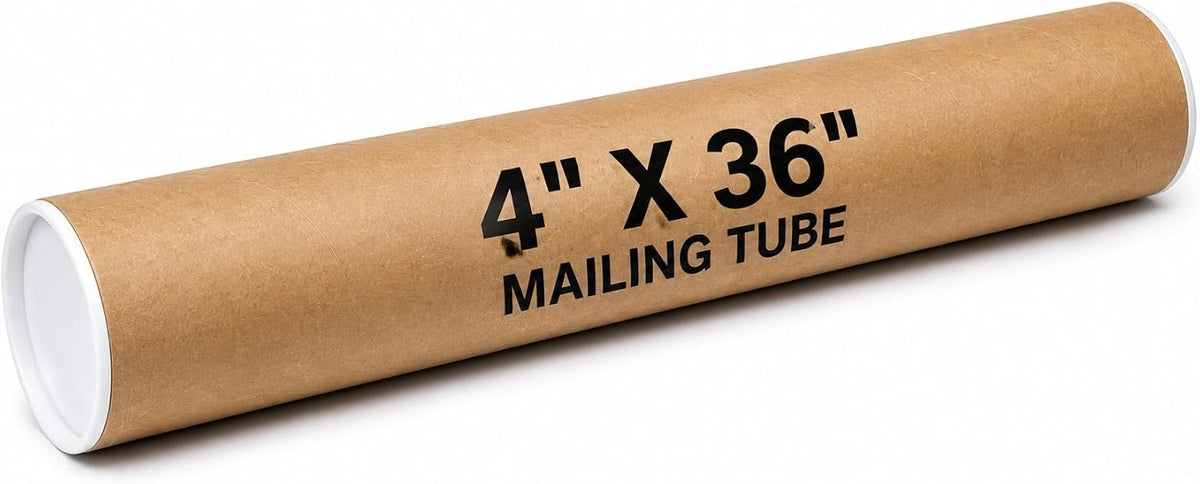 Kraft Mailing Tubes with End Caps - 4 x 36, .080" thickM, Made in the USA - Reinforced Shipping Cylinder for Posters
