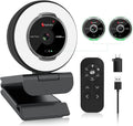 Streaming Webcam with Microphone, USB 1080P Web Cam w/Ring Light | Remote Control, 1080P@60FPS, 5X Digital Zoom