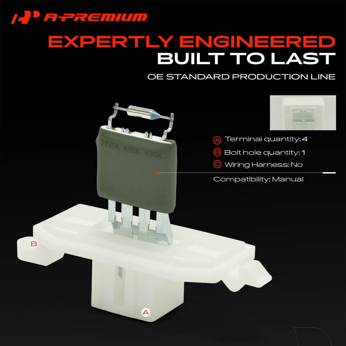 A-Premium Front HVAC Blower Motor Resistor with 4 Pins Connector