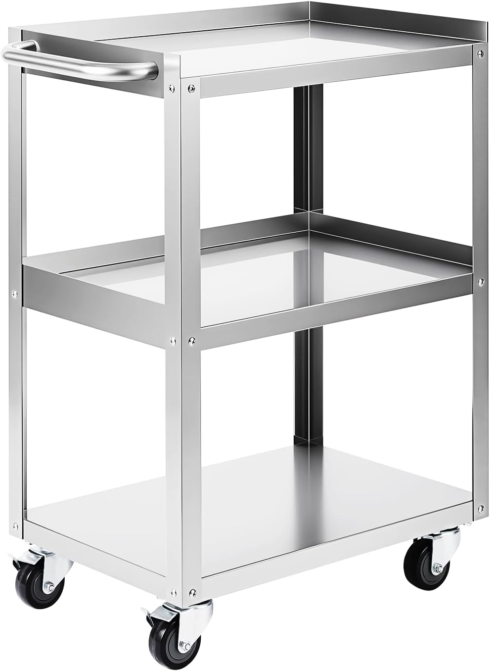 Hally Stainless Steel Utility Cart 3 Tier NSF Rolling Carts 24" Lx16 Wx34 H