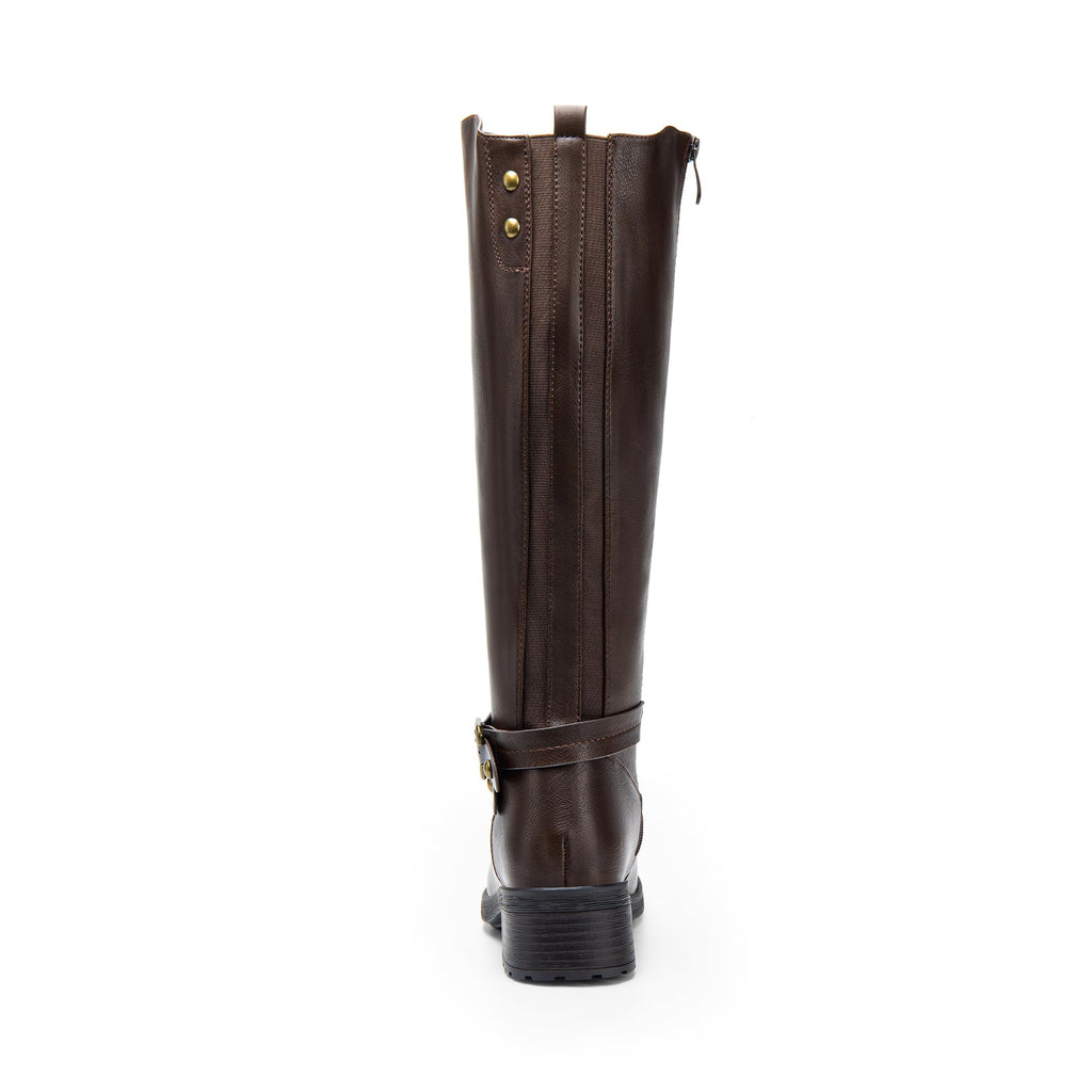 Women's Knee High Buckle Riding Boots,Brown,8