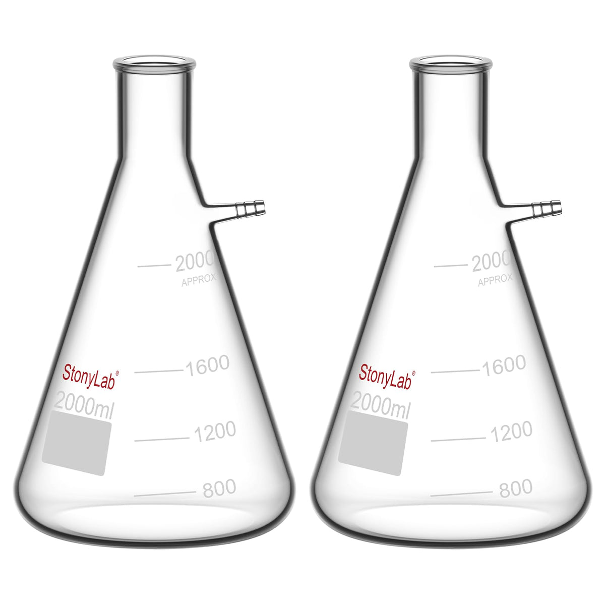 Borosilicate Glass Filtering Flask, Bolt Neck with Tubulation (2 Pack) (2000ml)