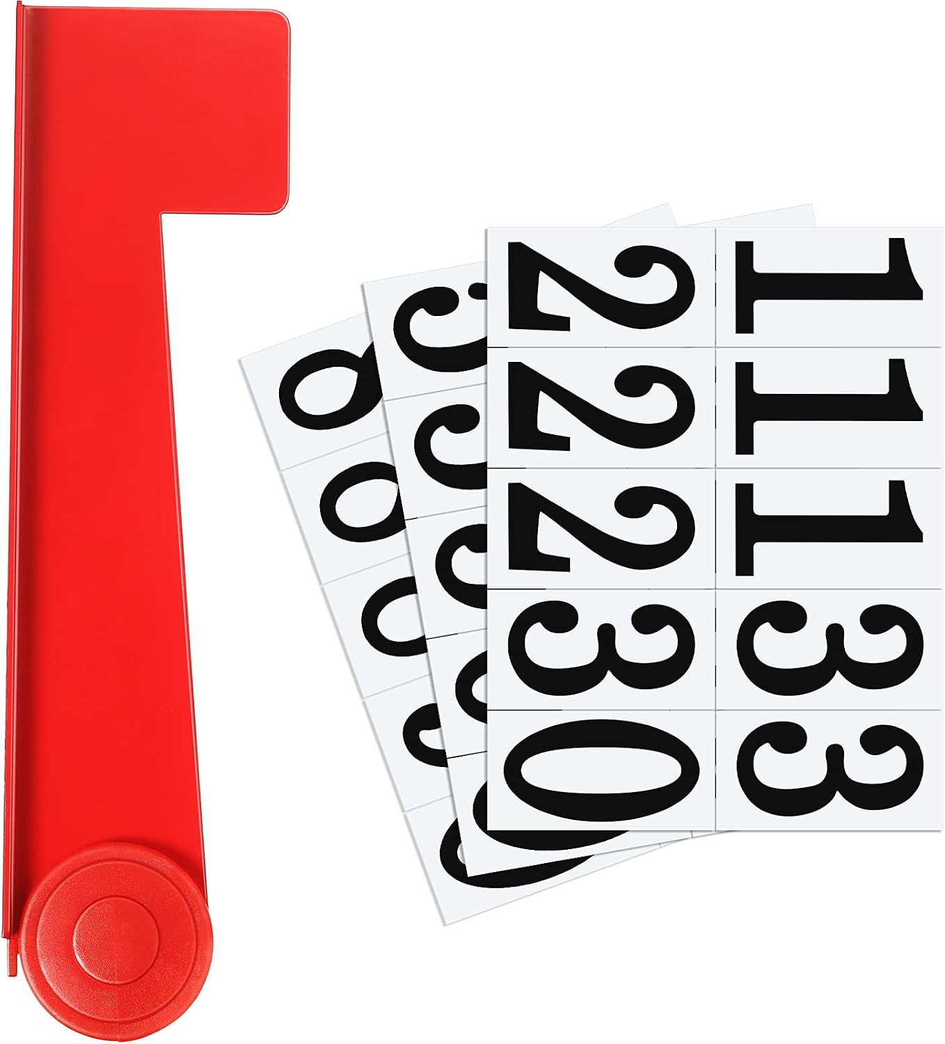 Mailbox Replacement Flag Kit Stainless Steel Red Flag with Self Stick Mailbox Number Stickers Sheet(White Background