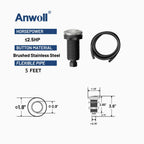 ANWOLL Air Activated Sinktop Switch Push Button for Garbage Disposal, Stainless Steel Brushed/with Air Hose, Long Brass Cover