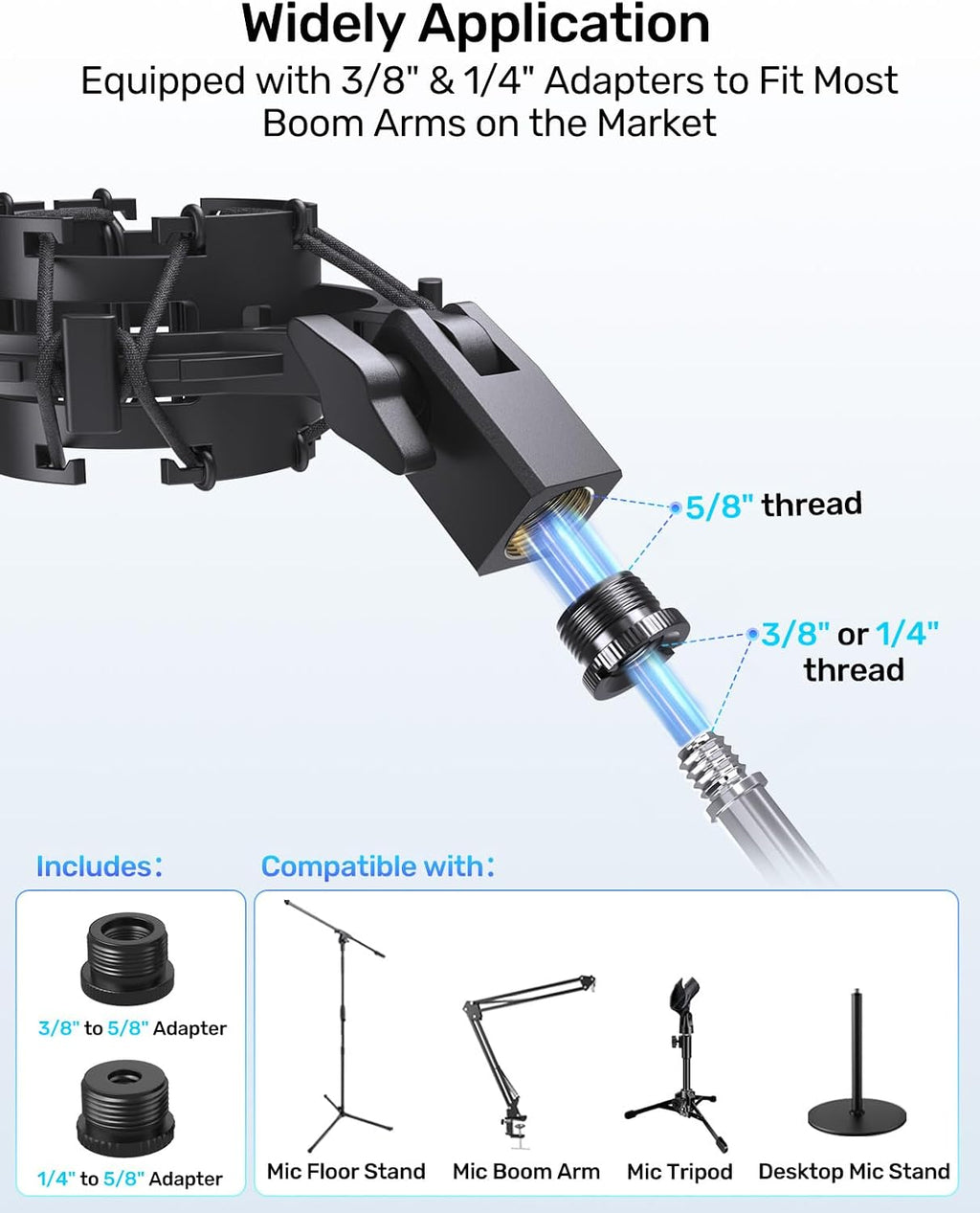 AT2020 Microphone Shock Mount with Metal Pop Filter, Custom Built | Metal Pop Filter & Anti-Vibration Suspension