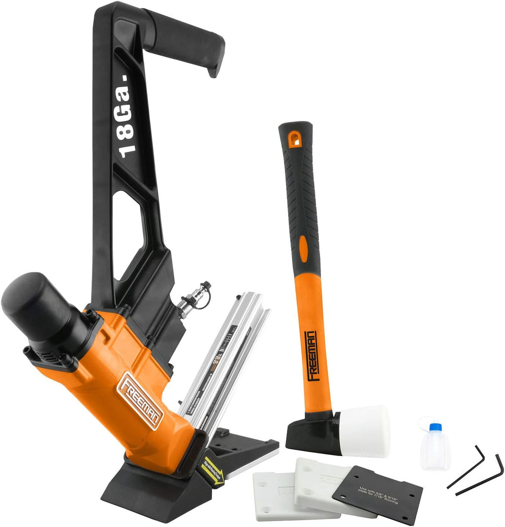 PF18GLCN Pneumatic 18-Gauge 1-3/4" L-Cleat Flooring Nailer with Flooring Mallet and Interchangeable Base Plates