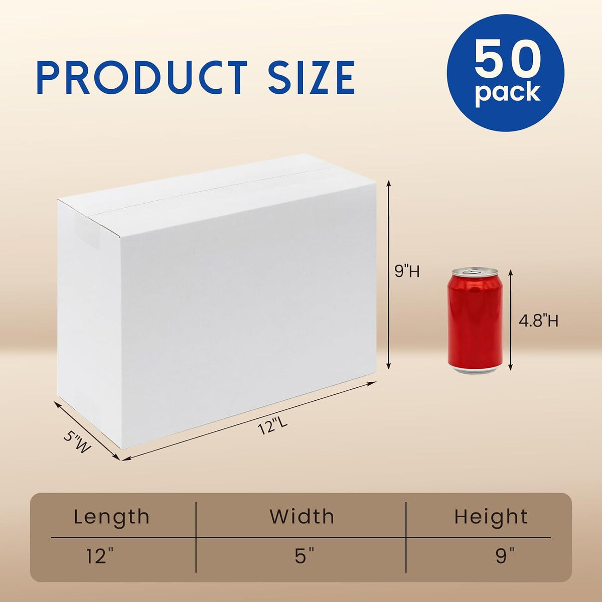 12x5x9" Shipping Boxes 50 Pack Corrugated Cardboard Box White